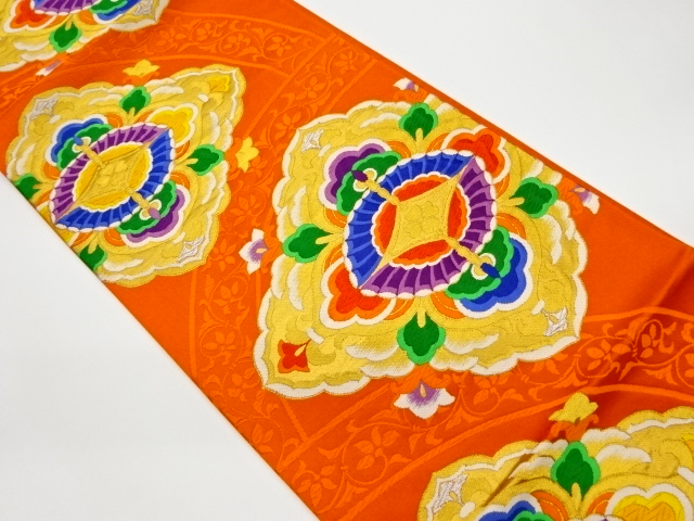 JAPANESE KIMONO / VINTAGE FUKURO OBI / WOVEN BUTTERFLY & FLOWER CREST